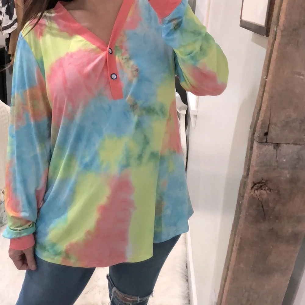 2X fun multicolor tie dye splotched top - Picture 3 of 6
